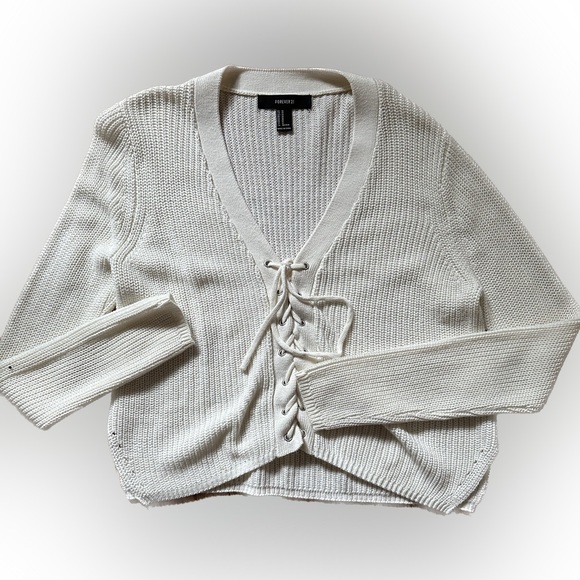 FOREVER21 white lace up pullover long sleeve sweater US M - Picture 1 of 4